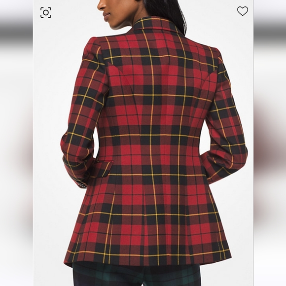 Michael Kors Collection Red tartan plaid blazer coat cape sz 8 nwot wool Italy - Picture 2 of 9